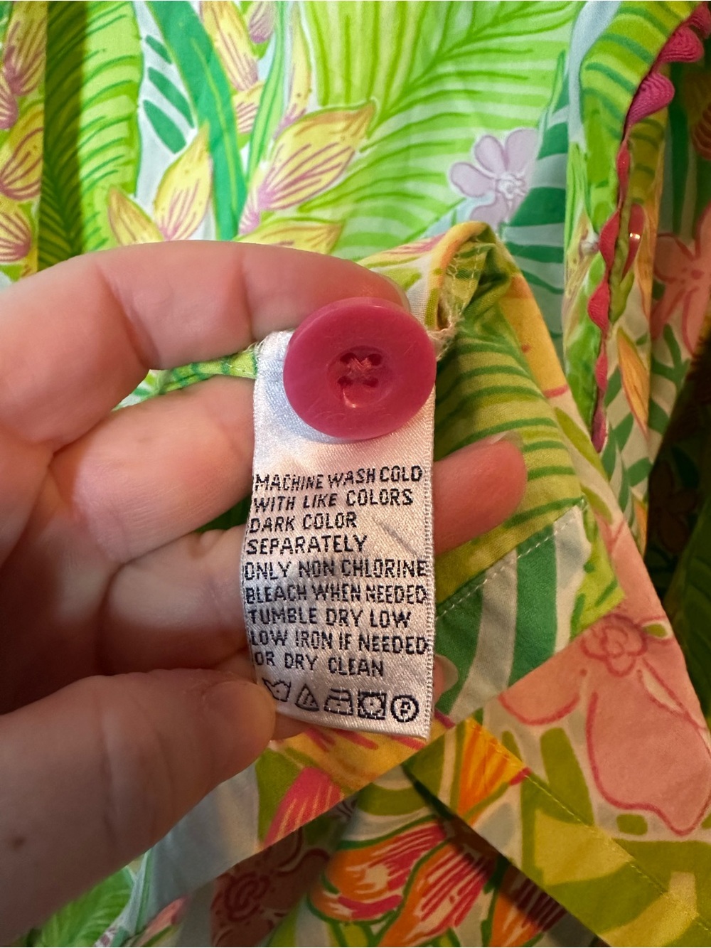 Lilly Pulitzer Green Tropical Floral Gingham Button-Front Women's Top size L - Picture 4 of 8